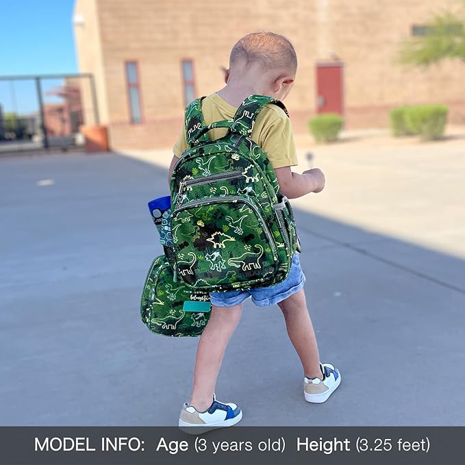 mibasies Toddler Backpack for Boys 2-4: Cute Kids Backpacks Boys - Preschool Kindergarten Backpack - Green Dinosaur