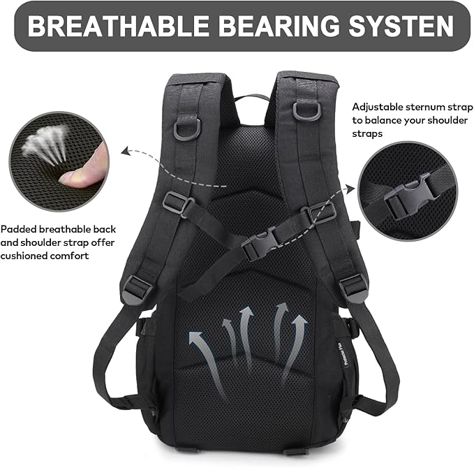 25L Hiking Backpack Small Tactical Backpack Daypack Camping Trekking Hunting Molle Pack for Men Women, Black