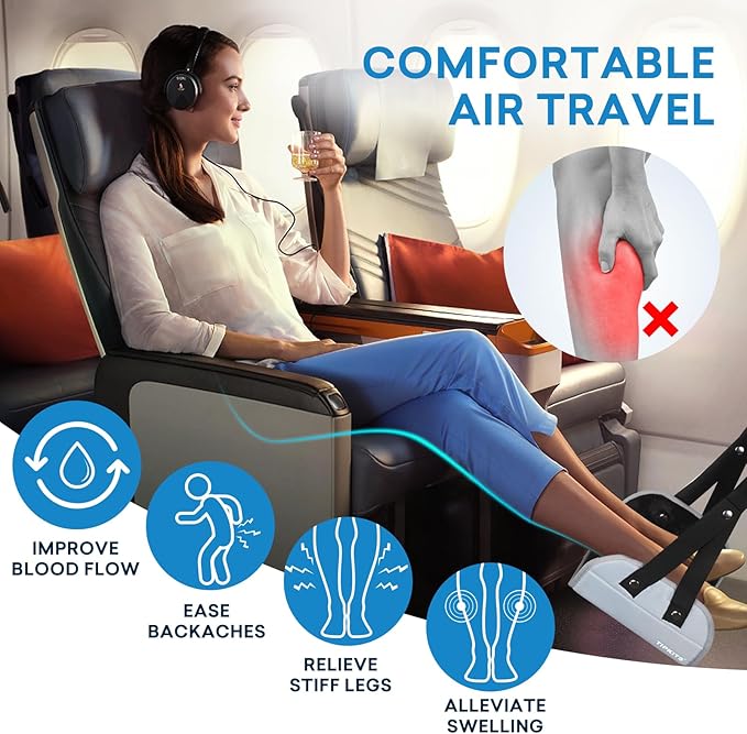 Airplane Footrest with Comfortable No Clashing Base, Portable Travel Foot Rest Made with Premium Memory Foam, Airplane Travel Accessories to Reduce Swelling and Soreness, Gifts for Travelers