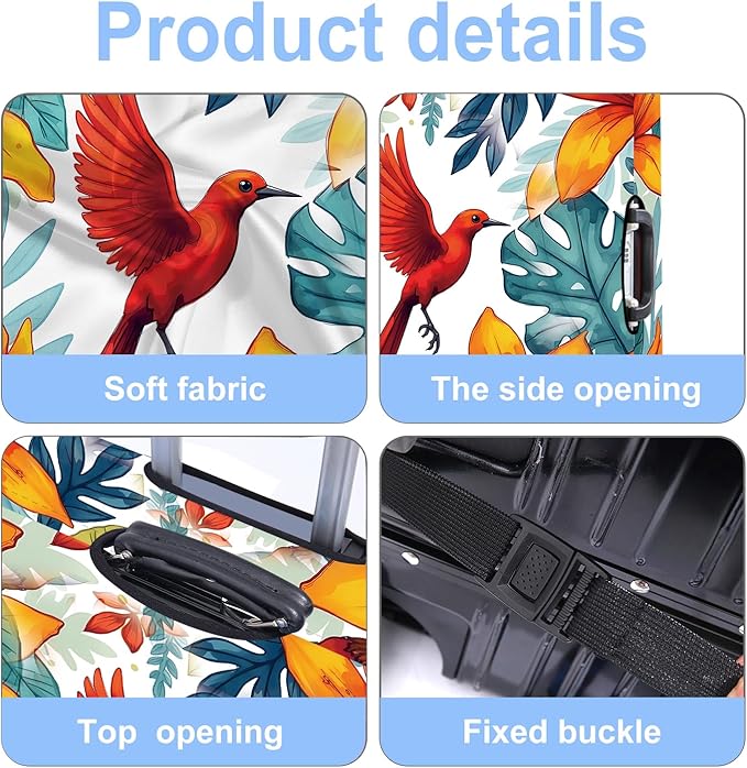 Luggage Cover Washable Suitcase Protector Anti-Scratch,Stretchable Fit for 20-34Inch Luggage Durable Travel Bag Cover with Zipper Closure (Bird, M(fits 24-26Inch suitcase))