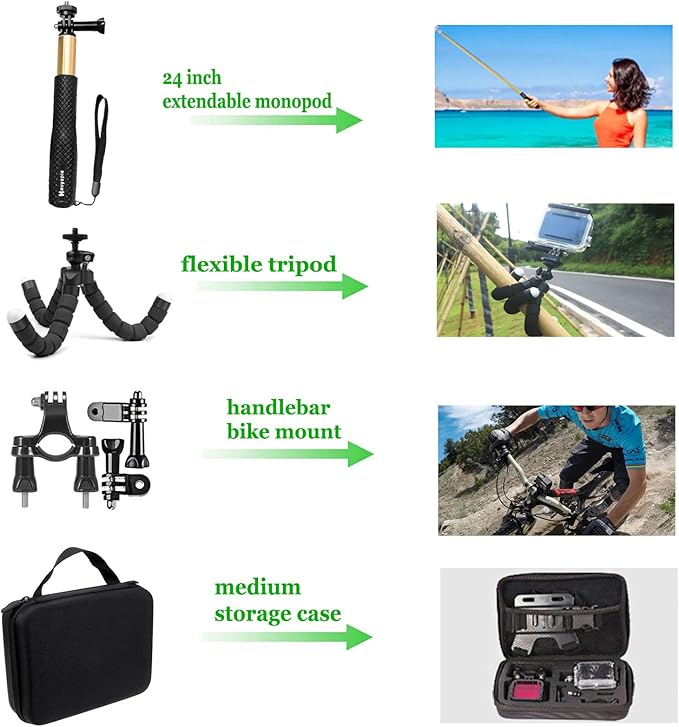 Accessories Kit for Go Pro 13 12 11 10 9 Black, 60M Waterproof Case Chest Mount Kits Glass Screen Protector Bundle Pack for Gopro Hero13 12 11 10 9 Camera