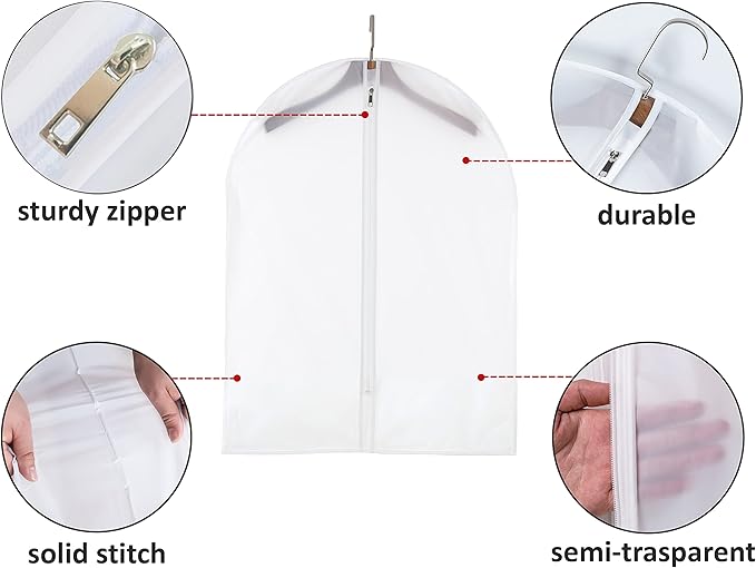 Clear Garment Bags Clothes Covers Protecting Dusts (Set of 12) for Storage Plastic Garment Bags Hanging Clothes Bags Dress Bag with Full Zipper for Closet Storage - 24'' x 32''/12 Pack