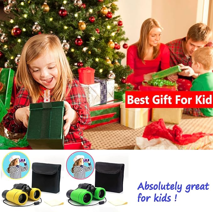 Kids Binoculars Best Gifts for 3-12 Years Boys Girls High-Resolution Optics Shockproof Mini Compact Binocuolar Toys Folding Small Telescope for Bird Watching Camping Outdoor Play