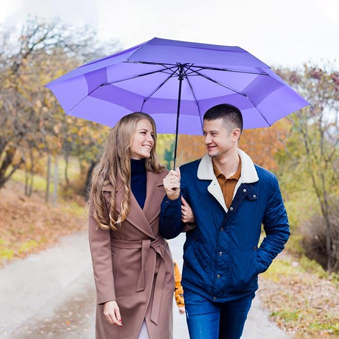 Lejorain Large Folding Golf Umbrella - Compact Mens Umbrellas Travel Rain and Windproof 54inch Collapsible Automatic Open Close Umbrella 210T Teflon Vented Double Canopy
