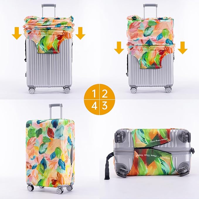 Travelkin Luggage Covers For Suitcase Tsa Approved,Suitcase Cover Protector Fit 18-32 Inch Luggage (Coloured Leaves, M)