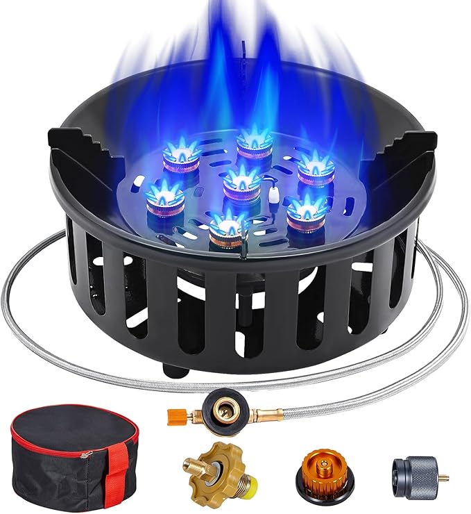 Bestfire Propane Burner, 72,000 BTU Single Burner Gas Stove for Outdoor Cooking, Windproof Camping Stove with Piezo Ignition, Extended Hose & 3 Adapters, Portable with Carrying Bag