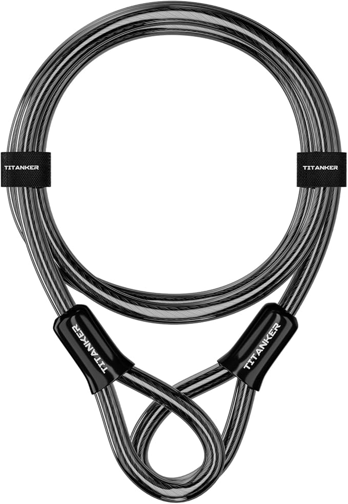 Titanker Bike Lock Cable,12mm Thick Security Cable with Loops Heavy Duty Steel Cable Vinyl Coated Bike Cable Lock Security Chain (4ft, 7ft, 15ft, 30ft)