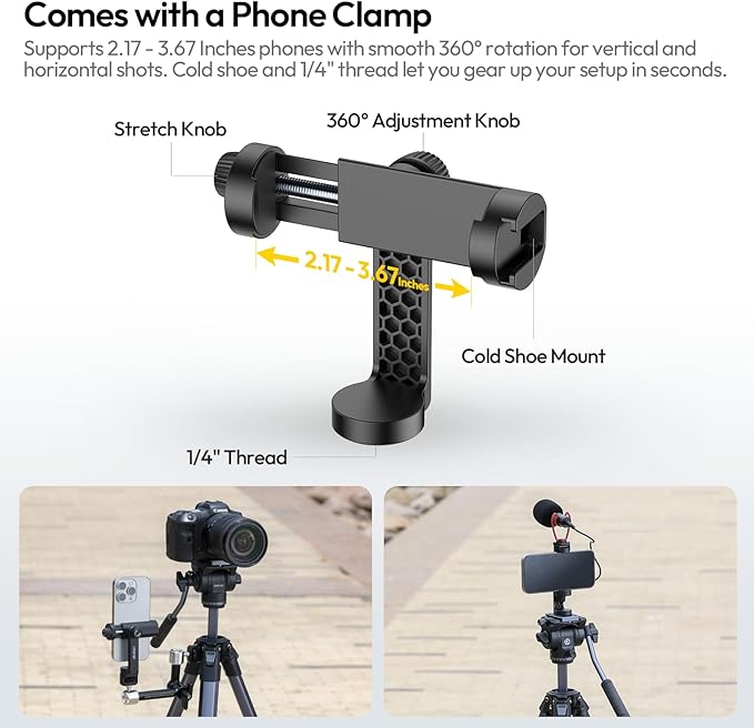 ULANZI Ombra Video Ⅱ Camera Tripod with Fluid Head, 61.5" Travel Tripod with 360° Rotated Arca Quick Release Plate, Portable Stand for Phone Camera Vlogging Video Shooting with Carry Bag Phone Clamp