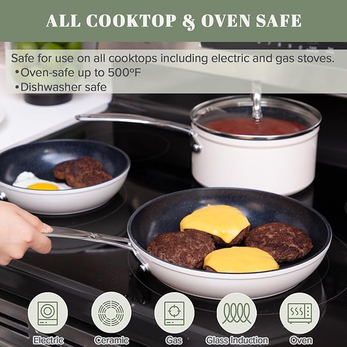 Nuwave 7pc Cookware Set Healthy Duralon Blue Ceramic Nonstick Coated, Diamond Infused Scratch-Resistant, PFAS Free, Oven Safe, Induction Ready & Evenly Heats, Tempered Glass Lids & Stay-Cool Handle