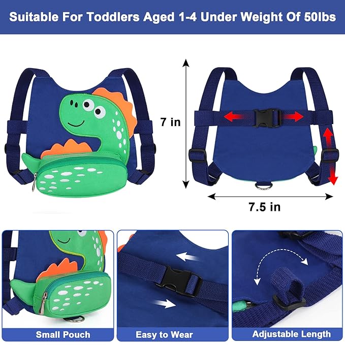 Toddler Harness Leash with Anti Lost Wrist Link, Accmor Cute Dinosaur Kids Harness Children Leash for Outdoor Travel, Adorable Baby Anti Lost Leash Walking Wristband Assistant Strap Keep Babies Close