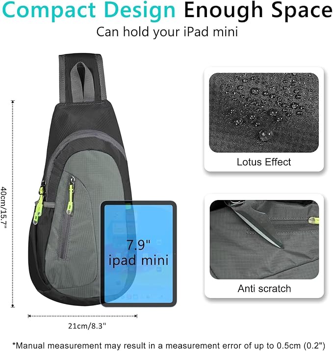 TITECOUGO Small Sling Bag, Lightweight Crossbody Backpack for Men Women, Shoulder Bag for Sports and Outdoor