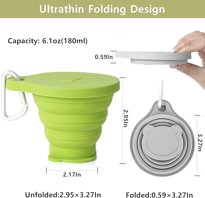 IYYI Collapsible Cup for Traveling, Silicone Foldable Cup, Camping Mug with Lid, Folding Mug for Camping, Hiking, Outdoors, Travel (Dusty-Sage-Carbon-Navy)