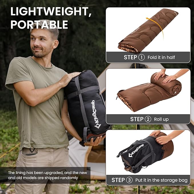 KingCamp Sleeping Bag for Adults, Cold Weather & Warm XL Big and Tall Flannel Sleeping Bags with Compression Sack Portable Waterproof Essentials Gear Accessories for Outdoor Camping