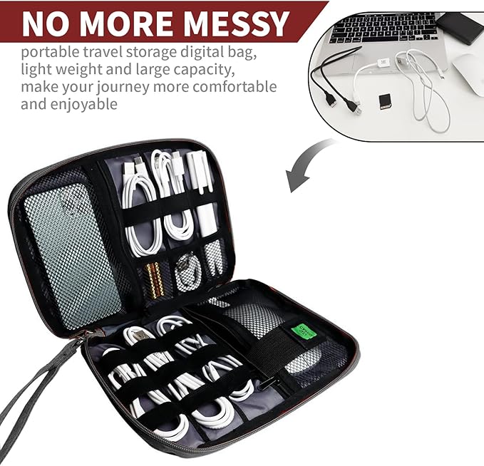 Electronics Travel Organizer,Portable Waterproof Electronic Travel Storage Bag for Small Charging Cord Storage,Charger,SD Card etc,for Travel,Business-Wine Red Black