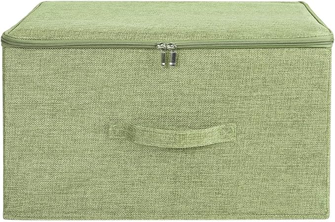 ANMINY Storage Bins with Zipper Lids 36 Qt Lidded Fabric Storage Boxes Baskets Cubes with Handles Collapsible Washable Cotton Linen Closet Shelf Clothes Organizer Containers - Green, Large