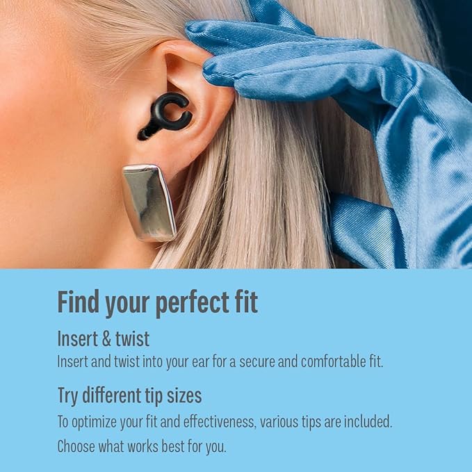 Hush Hoops Ear Plugs, Reusable Soft Silicone Plugs with Horseshoe Shape for Comfort, Designed for Sleep and Loud Noises, 17dB (NRR) Noise Reduction Rating, Black, 1 Pair with Portable Travel Case
