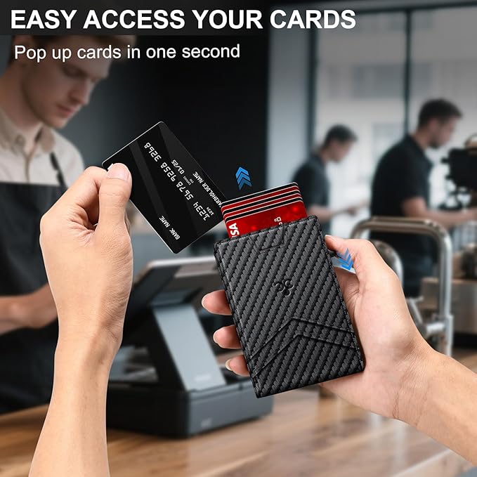 Wallet for Men Wallet with Slim Pop Up Card Holder for 12-14 Cards, RFID Blocking Bifold Minimalist Smart Wallet, Credit Card Holder with ID Window & Cash Slot, Compact Metal Card Case, Gifts for Men