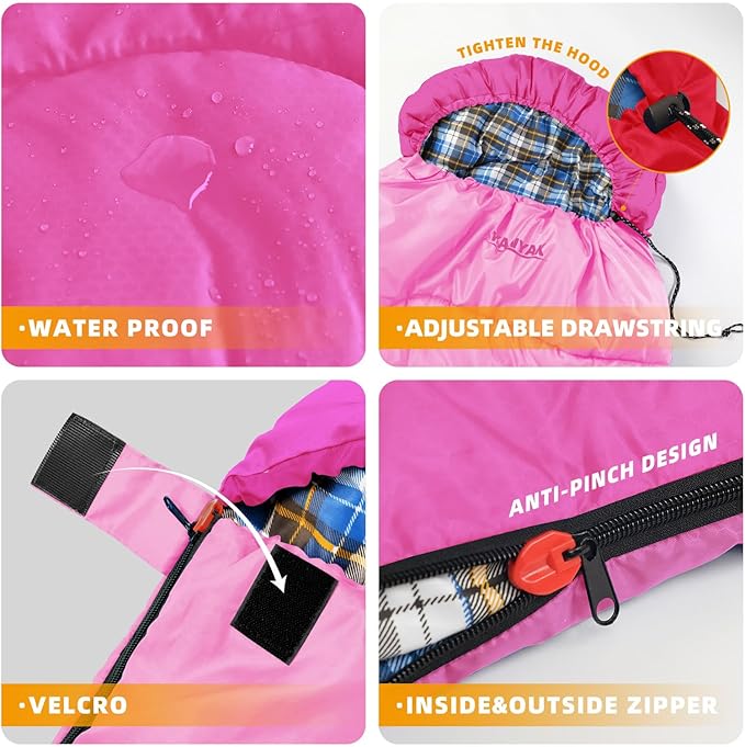 Camping Sleeping Bag, 32℉ Sleeping Bags for Adults Kids Teens Cold Weather Warm Sleeping Bag Winter for 3-4 Season Camping, Camping Gear Equipment, Traveling, and Outdoors