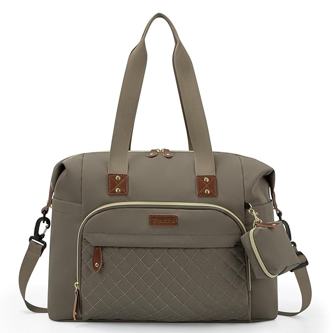 Tuwubi Diaper Bag Tote,Baby Diaper Bag with Pacifier Case Large Travel Diaper Tote Caddy for Mom and Dad Multifunction Large Baby Bag - Khaki