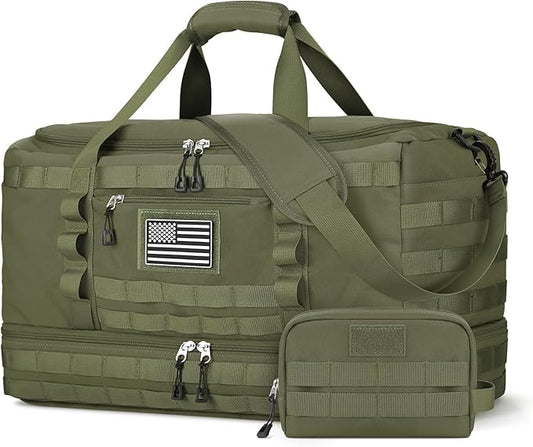 ETRONIK Travel Bag for Men Women, Gym Bag & Tactical Duffle Bags for Travel, Carry on with Toiletry Bag and Shoe Compartment, Weekender Overnight Trip with Wet Pocket for Workout Medical, Green