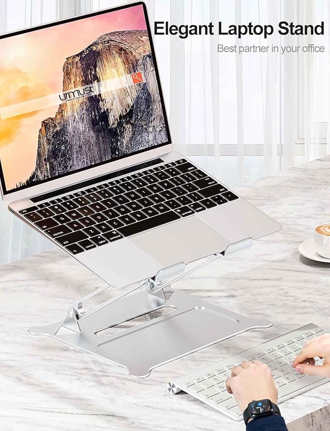 Urmust Laptop Notebook Stand Holder Adjustable Ultrabook Stand Riser Portable Compatible with MacBook Air Pro HP Dell XPS Lenovo All laptops 10-15.6"(Silver)