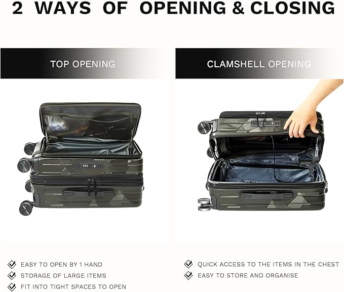 20 inch Carry On Luggage Expandable Top Opening/Clamshell Opening, TSA Approved Carry On Luggage Hard Shell Suitcases, Lightweight Away Carry On Suitcases, Grey