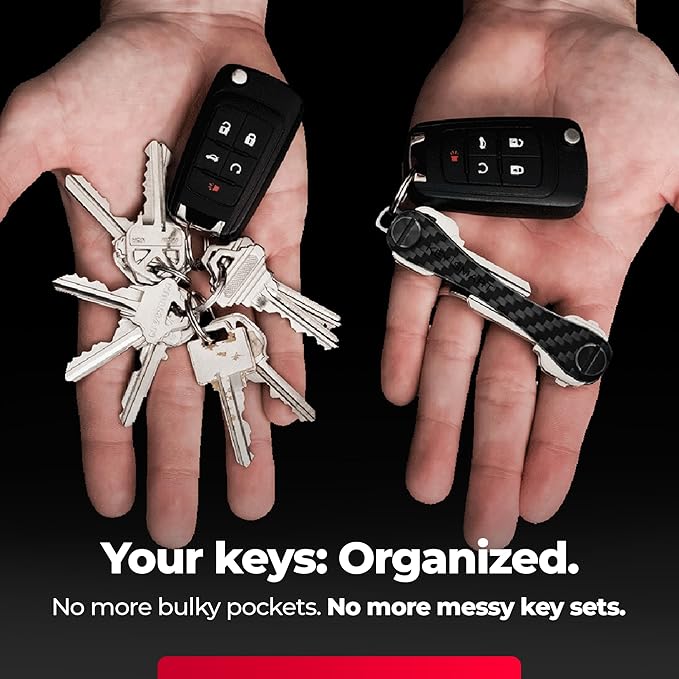 KEYSMART Key Holder for Keychain - Compact Key Organizer for Key Chain, Minimalist Clutter-Free EDC Keychains Key Ringys, Carbon Fiber 3k, 14 Keys