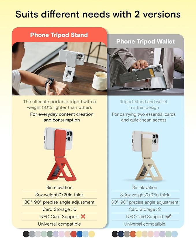 MOFT Phone Tripod Stand Selfie Stick for iPhone, Multi-Angles iPhone Stand, Lightweight & Portable Phone Holder, Strong Magnets, MOVAS Vegan Leather, Travel Essentials, Sunset (Without Card Slot)