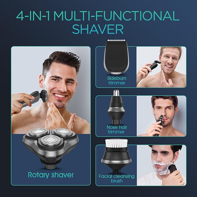 VOYOR Electric Razor for Men Cordless Shavers for Shaving with face sideburn Nose Ear Hair Rechargeable Wet Dry Waterproof TX410 New (New Version-Grey)