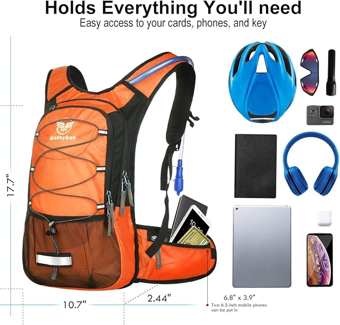 Insulated Hydration Backpack Pack with 3L BPA Free Leak Proof Water Bladder, Large Storage Lightweight Hiking Daypack with Waist Pouches & Cooler Layer, for Running, Biking, Camping, Festival