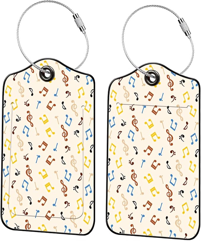 Luggage Tags for Suitcases, 2-Pack PU Leather for Cruise & Travel, Baggage ID Tags with Privacy Cover & Address Card, Durable Metal Ring, Kids Adults Travel Accessories, Dancing Notes