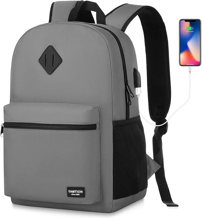 17 Inch School Backpack,Unisex Classic Bookbag Teens Schoolbag with USB Port for High School College Office Work Travel