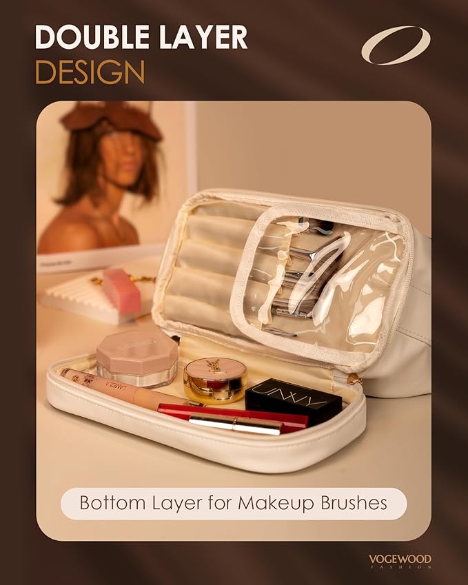 Birthday Gifts for Women 30s, Personalized Makeup Bag with Handle, Initial Double Layer Cosmetic Bag with Makeup Brush Organizer, Cute Cosmetic Pouch for Women, Gift for Friends Female Mom