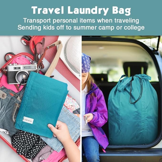 Tear Proof Nylon Laundry Bag with Handles (2 Pack),Travel Laundry Bag with Drawstring Closure,Dirty Clothes Bag Fit Most Laundry Hamper or Basket,27.5x34.5 in,Blue Aqua