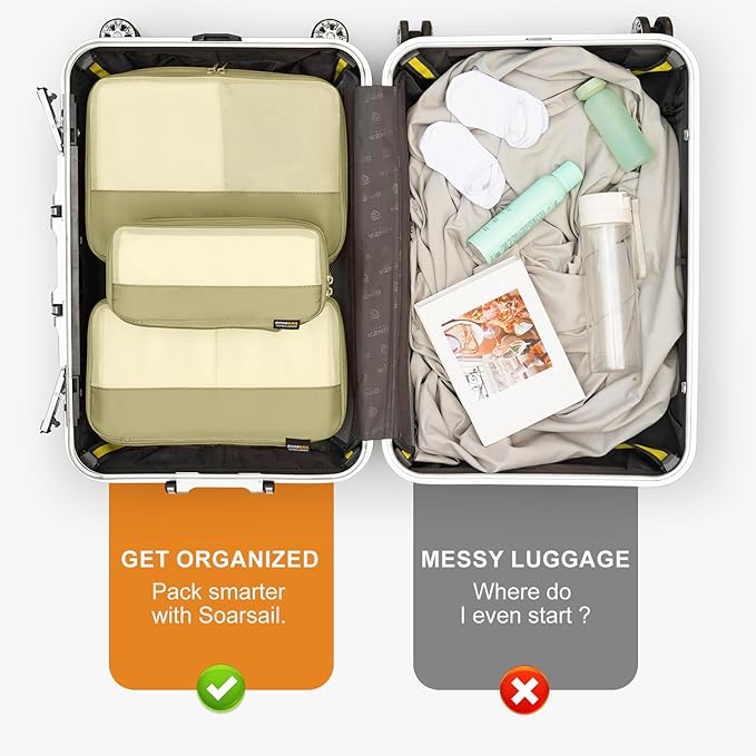 4 Set Compression Packing Cubes for Travel, Suitcases and Backpack Space Saving Organizers (Bright Yellow)