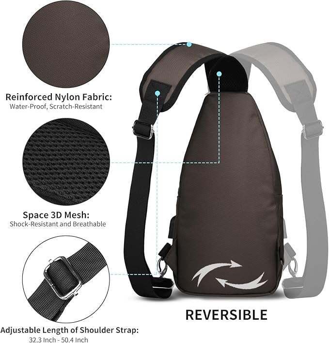 AMJ Crossbody Sling Bag Men Women, Casual Shoulder Backpack, Chest Daypack Satchel for Hiking Travel