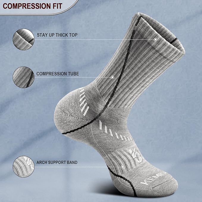 BULLIANT Compression Socks for Men 6Pairs, Athletic Crew Socks Cushioned For Men Sports Running-Arch Support