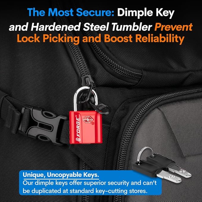 TSA Approved Luggage Locks, Ultra-Secure Dimple Key Travel Locks with Zinc Alloy Body