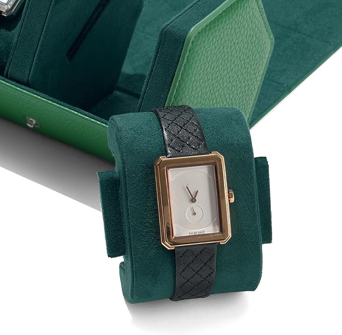 Oirlv Luxury Hexagonal Leather Watch Travel Case Watch Organizer Case for Men Portable Jewelry Storage Roll Organizer(2-Slot,Green)