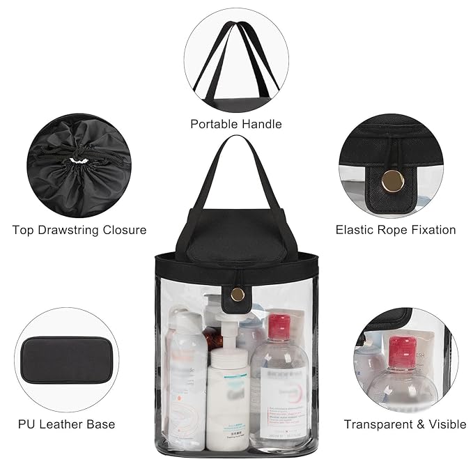 Travel Toiletry Bag, Hanging Clear Toiletry Bag for Women Men, Waterproof Travel Bag for Toiletries, Clear Makeup Bag Portable Shower Bag With Hanging Hook for Bathroom, Gym, Camping