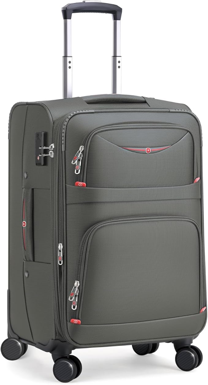 Softside Expandable Luggage with 4 Spinner Wheels, Durable Carry-On Luggage Suicase (Gray, 21-Inch)