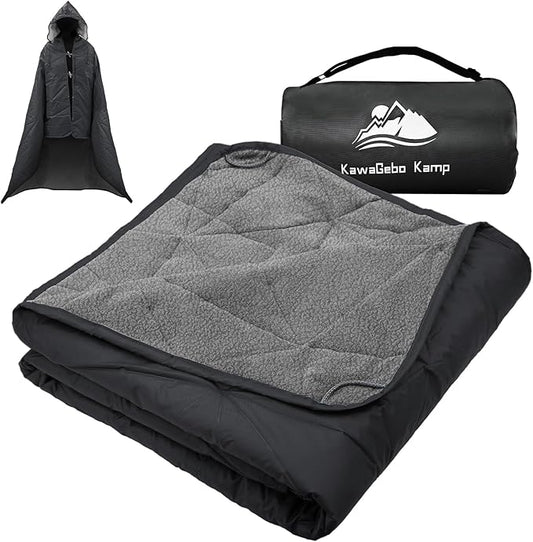 Outdoor Waterproof Blanket, Foldable Fleece Stadium Blanket for Outdoor Sports Event, Camping, Concerts, Car, Pet, Picnics - Windproof, Wearable, Machine Washable 80" x 58"