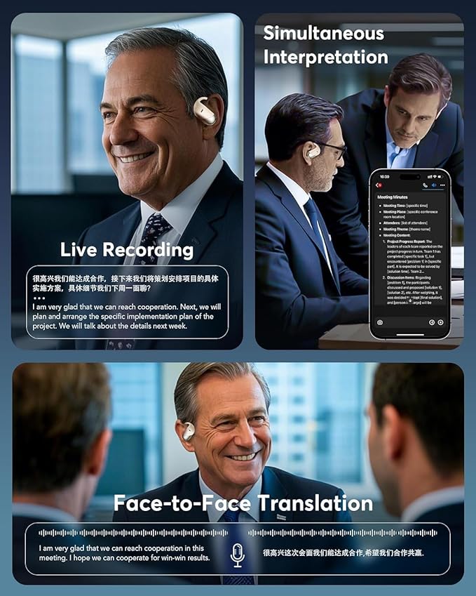 AI Translation Earbuds Real Time - Audifonos Traductores Inglés Español, 3-in-1 Translator Device, Supports 144 Languages & Accents, Open Ear Earbuds with Charging Case