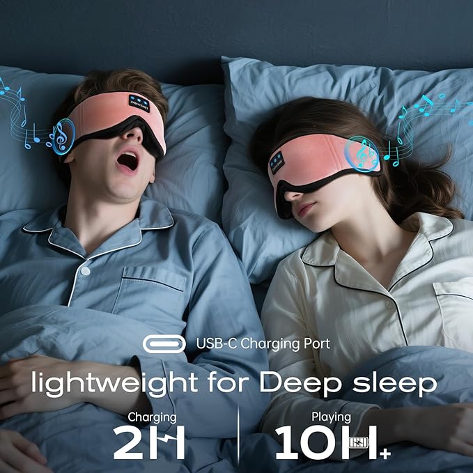 3D Sleep Mask with Bluetooth Headphones, Sleeping Headphones for Side Sleepers, Wireless Music Eye Mask with Ultra-Thin Stereo Speakers for Men, Women, Tech Gifts, Pink