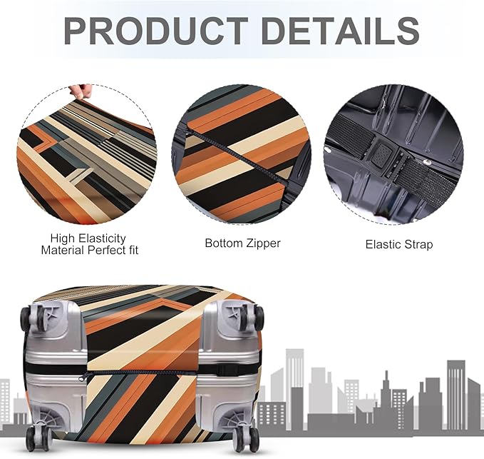 ANNA QUEEN Modern Geometric Luggage Cover, Abstract Striped Suitcase Protector for 20-22 Inch, Durable, Stretchable Travel Cover, Stylish & Washable Luggage Sleeve