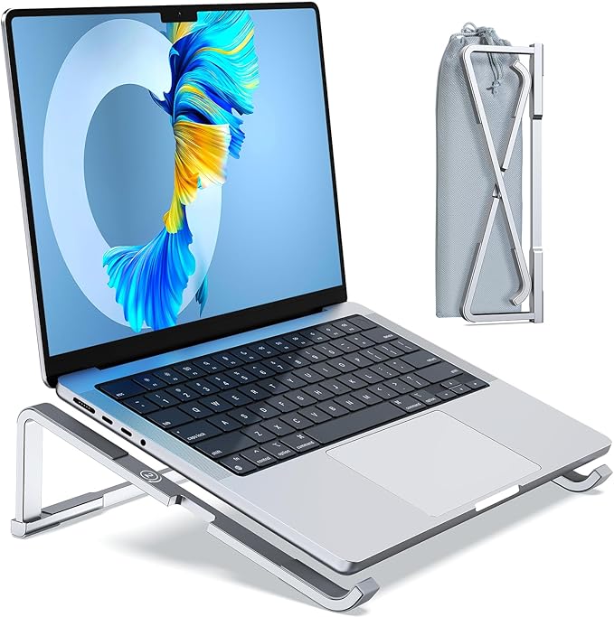 Laptop Stand for Desk, Aluminum Computer Stand for Laptop, Foldable Laptop Riser, Portable Laptop Stand, Compatible for MacBook Pro/Air, Dell, HP, Lenovo, 11'' -15.6'' (Silver)