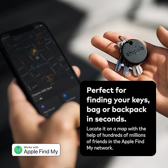Chipolo ONE Spot - Key Finder, Bluetooth Tracker for Keys, Bag - Works with The Apple Find My app (only for iOS) (Almost Black)