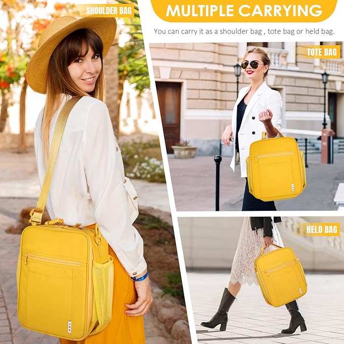 NOL Nylon Waterproof Kids Lunch Bag, Insulated Lunch Bag, Lunch box Cooler, Reusable, Zip Closure with Buckle Handle Holds Lunch Box, Snacks & Water Bottle for School Work, Earth-yellow