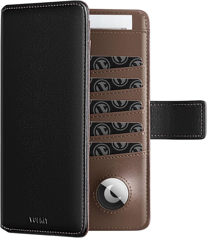 VULKIT Passport Holder with Airtag Holder RFID Blocking Passport Wallet Travel Leather Passport for Women(Black Brown)