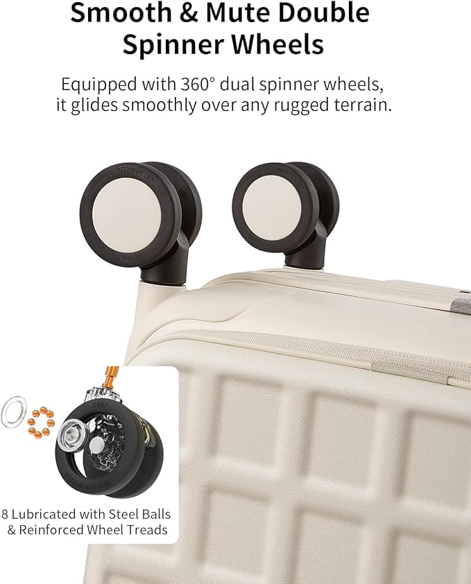 aji Expandable Top Opening Luggage Sets 2 Piece with Spinner Wheel, 20/26 Inch Luggage with TSA Lock, Lightweight PC Hard Shell Travel Luggage Suitcases for Men Women, 2-Piece Set, Coconut White